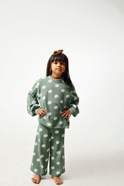 Danny Wide Leg Pants | Sage Green Dots