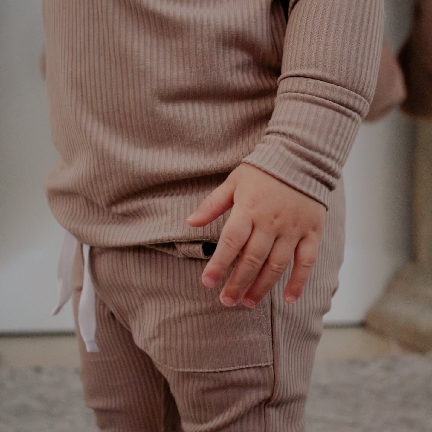 Sandy Taupe Ribbed Bamboo 2-Piece Long Sleeve Jogger Set
