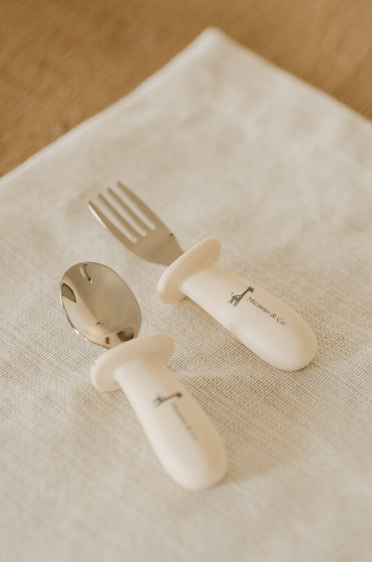 Ensemble de cuillère et fourchette en silicone et métal