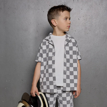Chemise en maille | Carreaux gris clair | Miles the Label