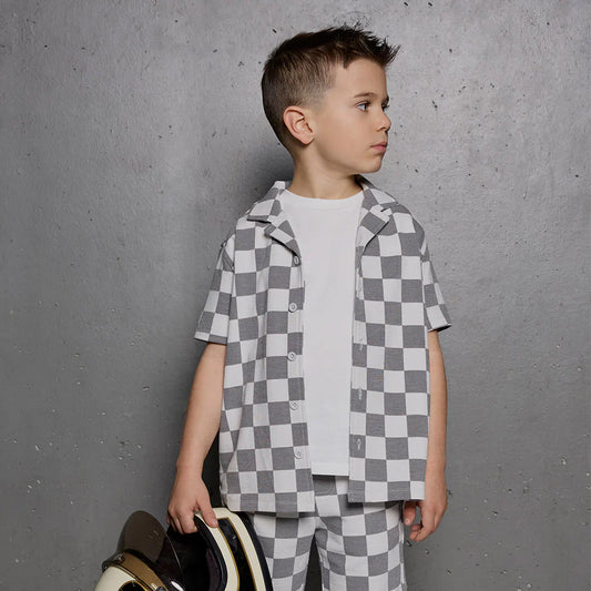 Chemise en maille | Carreaux gris clair | Miles the Label