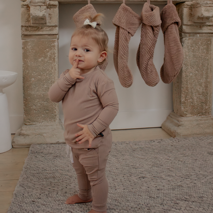 Sandy Taupe Ribbed Bamboo 2-Piece Long Sleeve Jogger Set