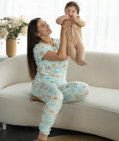 Women's Bamboo Short Sleeve Pajama Set (Sunny Shores Print)
