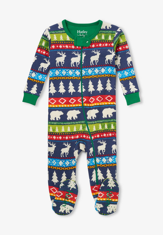 Pyjama à pieds pour bébé Painted Fair Isle marine