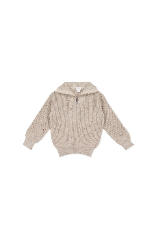 Pull demi-zip Nicholas - Flocons de faon/avoine moucheté | Jamie Kay