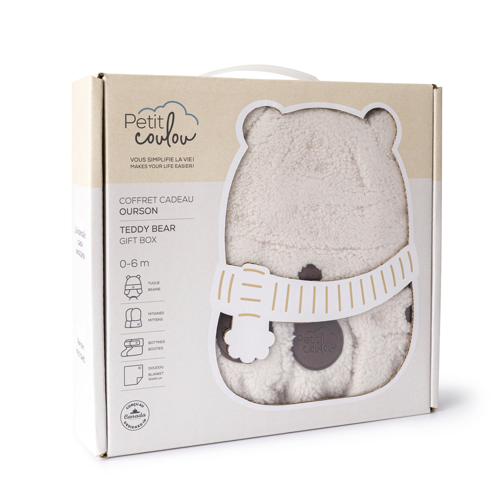Petit coulou Sherpa Teddy Bear Gift Set for Baby (4 accessories)