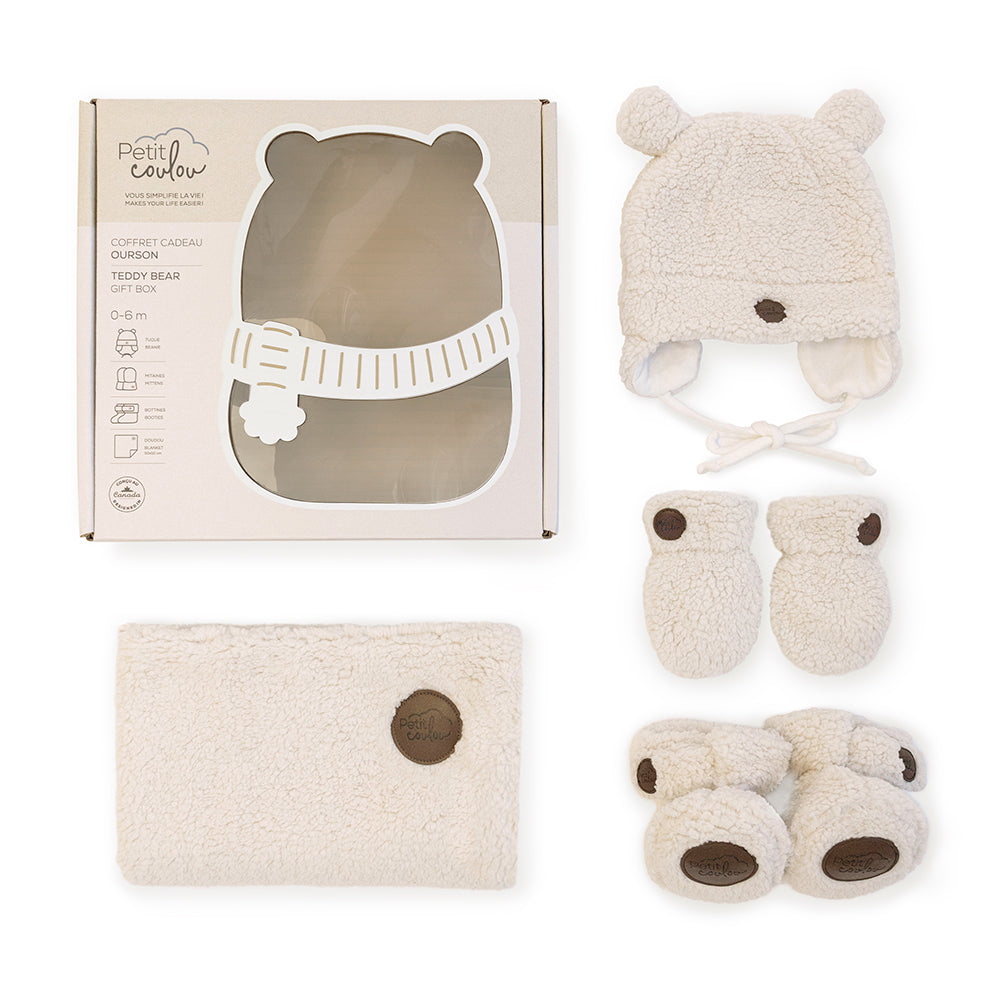 Petit coulou Sherpa Teddy Bear Gift Set for Baby (4 accessories)