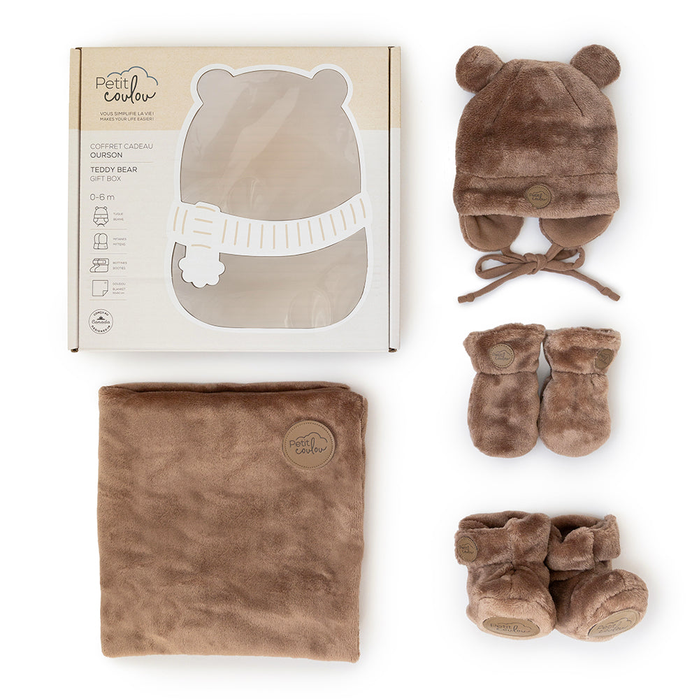 Petit coulou Minky Bear Gift Set for Baby (4 accessories)