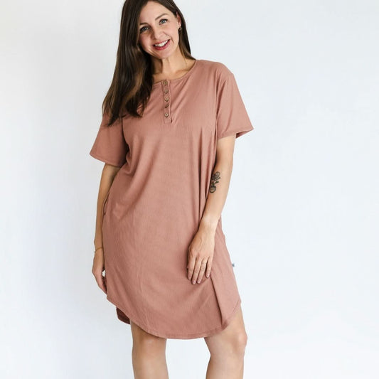 Ladies’ Bamboo Winslow Dress with Placket | Terracotta Rib