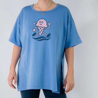 Ladies Rayon from Bamboo Graphic Oversized T-Shirt | "Ice Cream Dash" On Tidal Blue