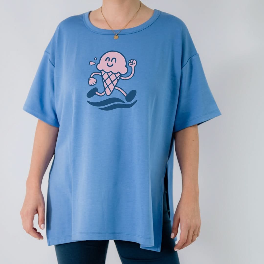 Ladies Bamboo Graphic Oversized T-Shirt | "Happiness Comes In Waves" | Cream