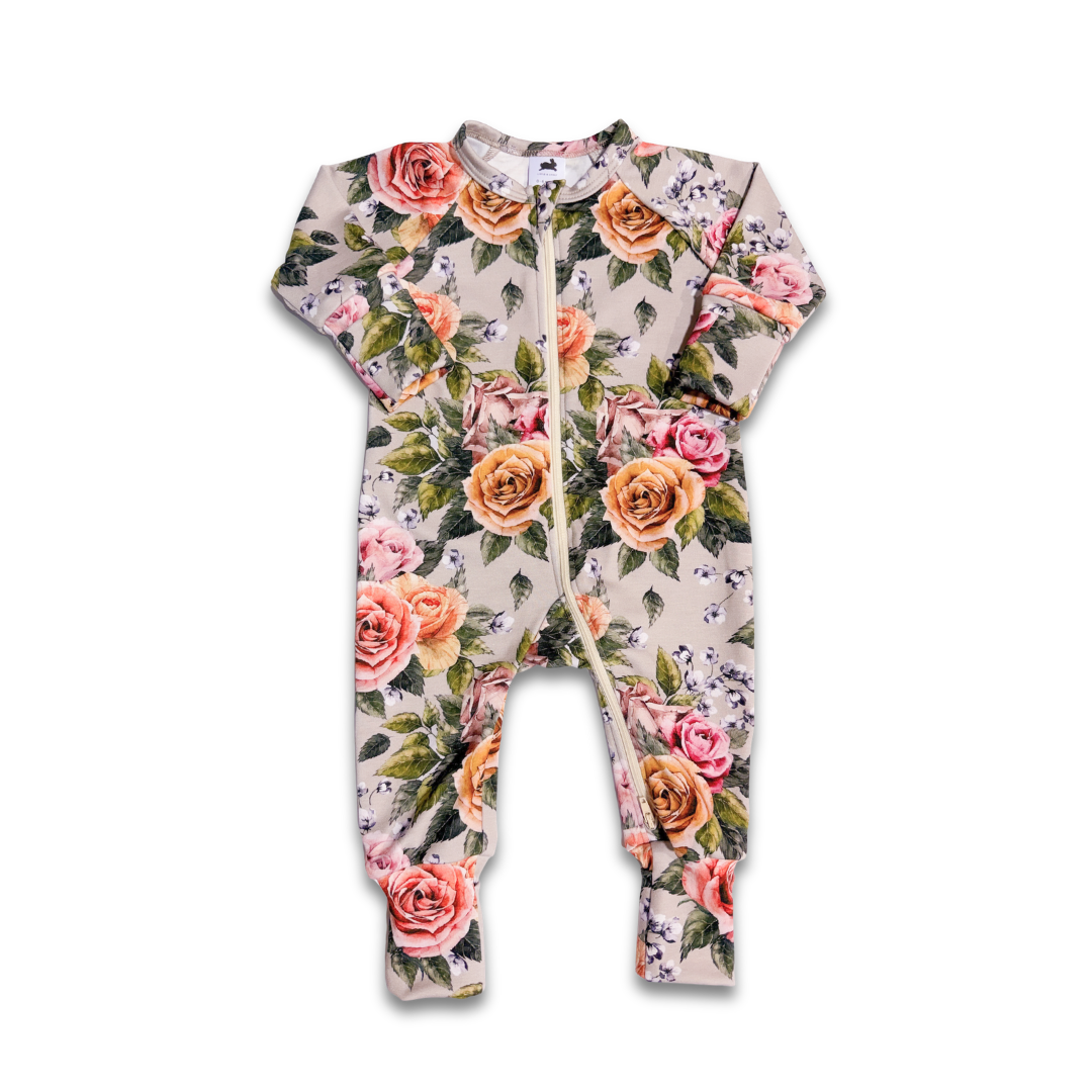 Bamboo Baby Zipper Footed Onesie | Antique Floral