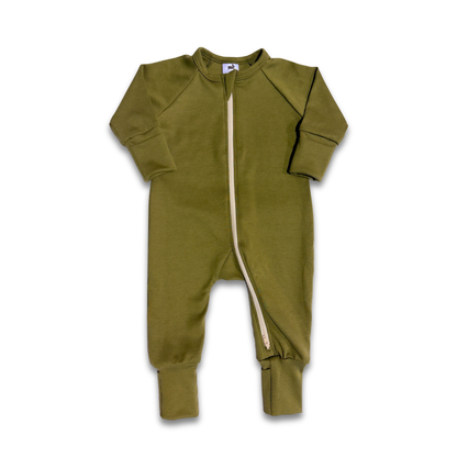 Grenouillère zippée en bambou pour bébé | Olive