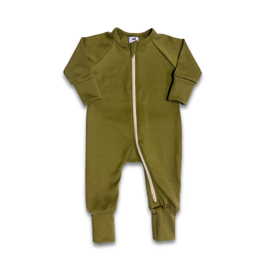 Bamboo Baby Zipper Footed Onesie | Olive