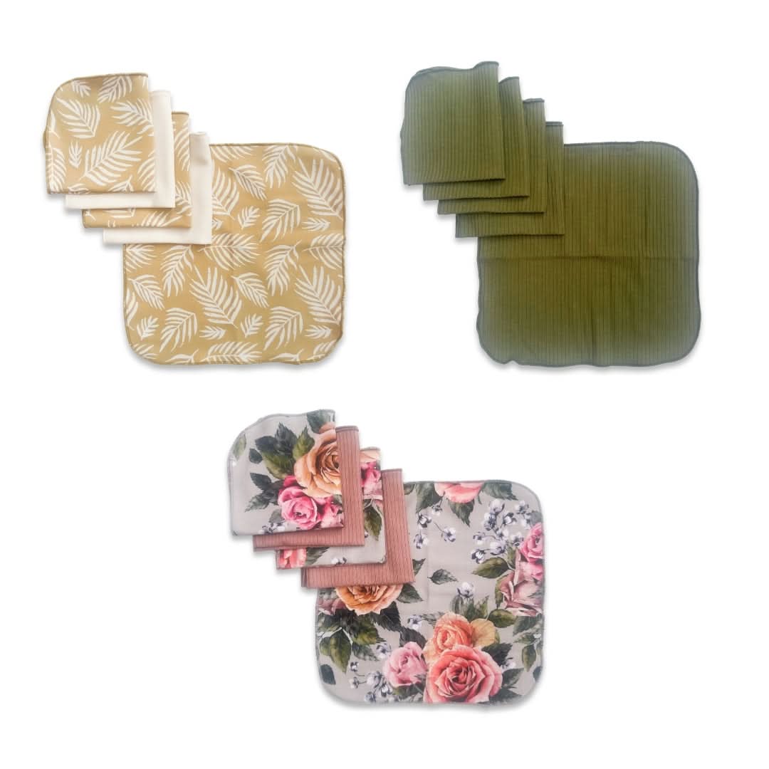 Bamboo Baby Washcloths (Pack of 5) | Antique Floral & Terracotta Rib