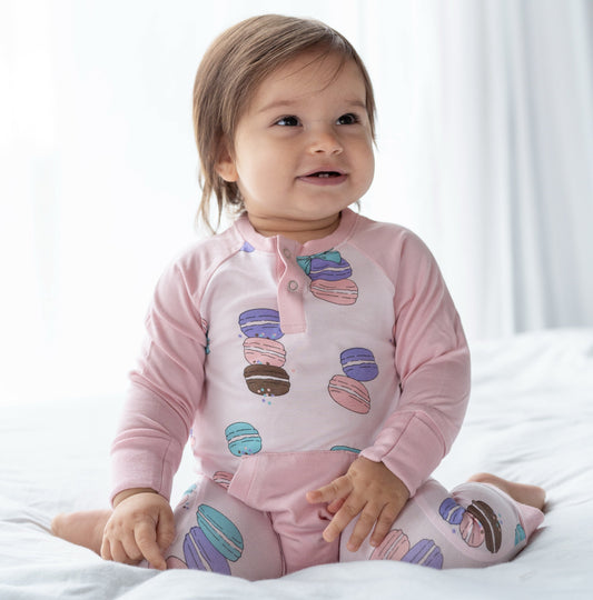 Bamboo Long Sleeve Romper with Kangaroo Pocket (Macaron Party Print)