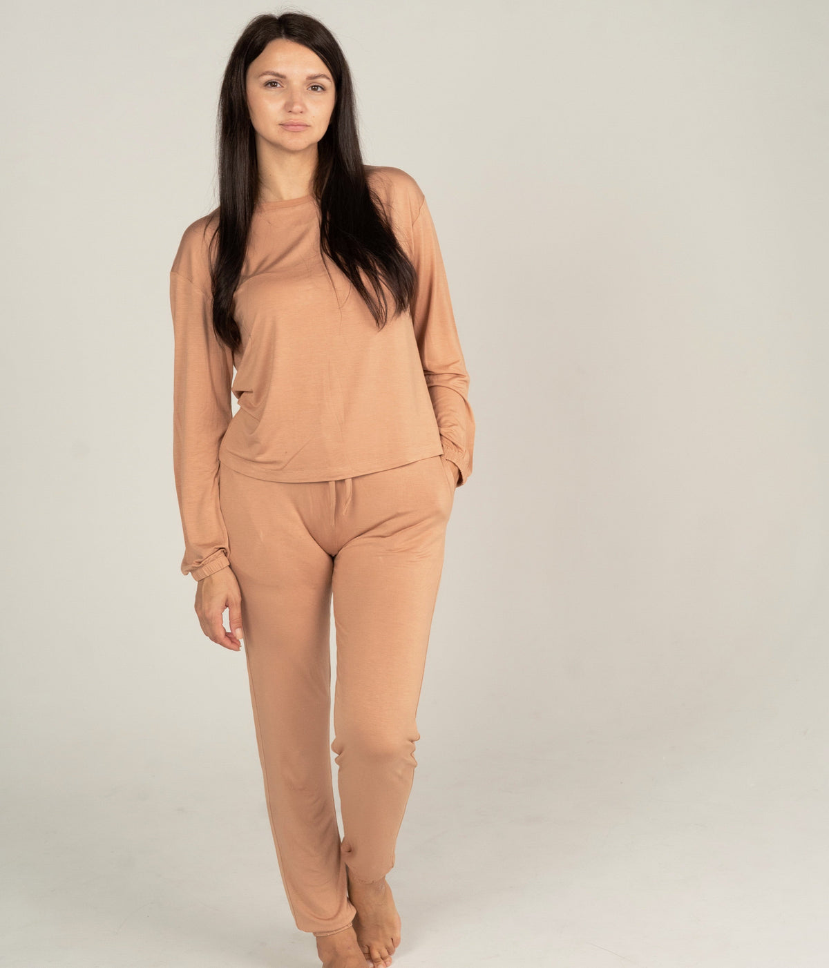 Women's Bamboo Long Sleeve Loungewear Set (Toast)