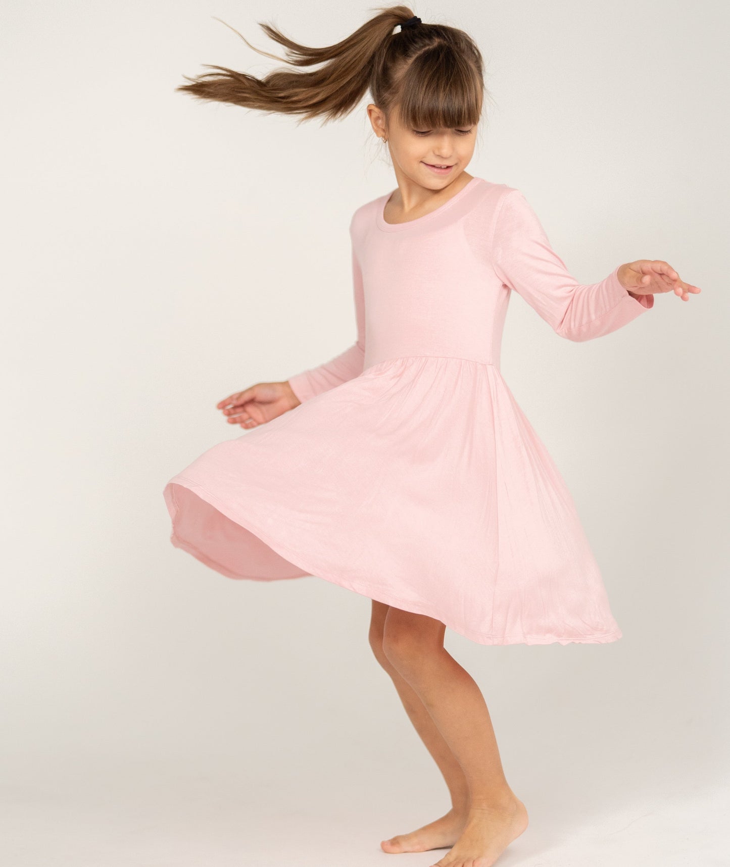 Bamboo Jersey Long Sleeve Twirl Dress w/ Bloomer (Coral Blush)