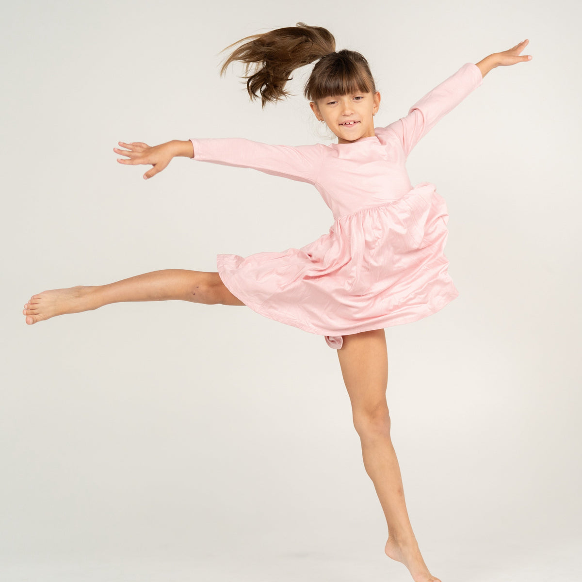 Bamboo Jersey Long Sleeve Twirl Dress w/ Bloomer (Coral Blush)