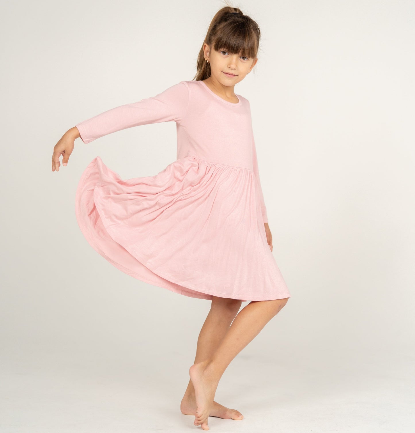 Bamboo Jersey Long Sleeve Twirl Dress w/ Bloomer (Coral Blush)