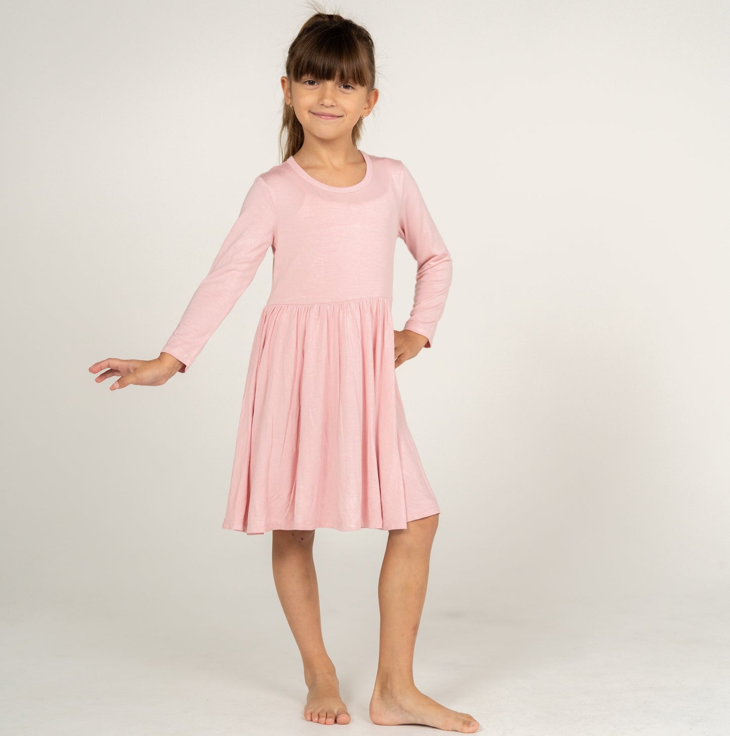 Bamboo Jersey Long Sleeve Twirl Dress w/ Bloomer (Coral Blush)