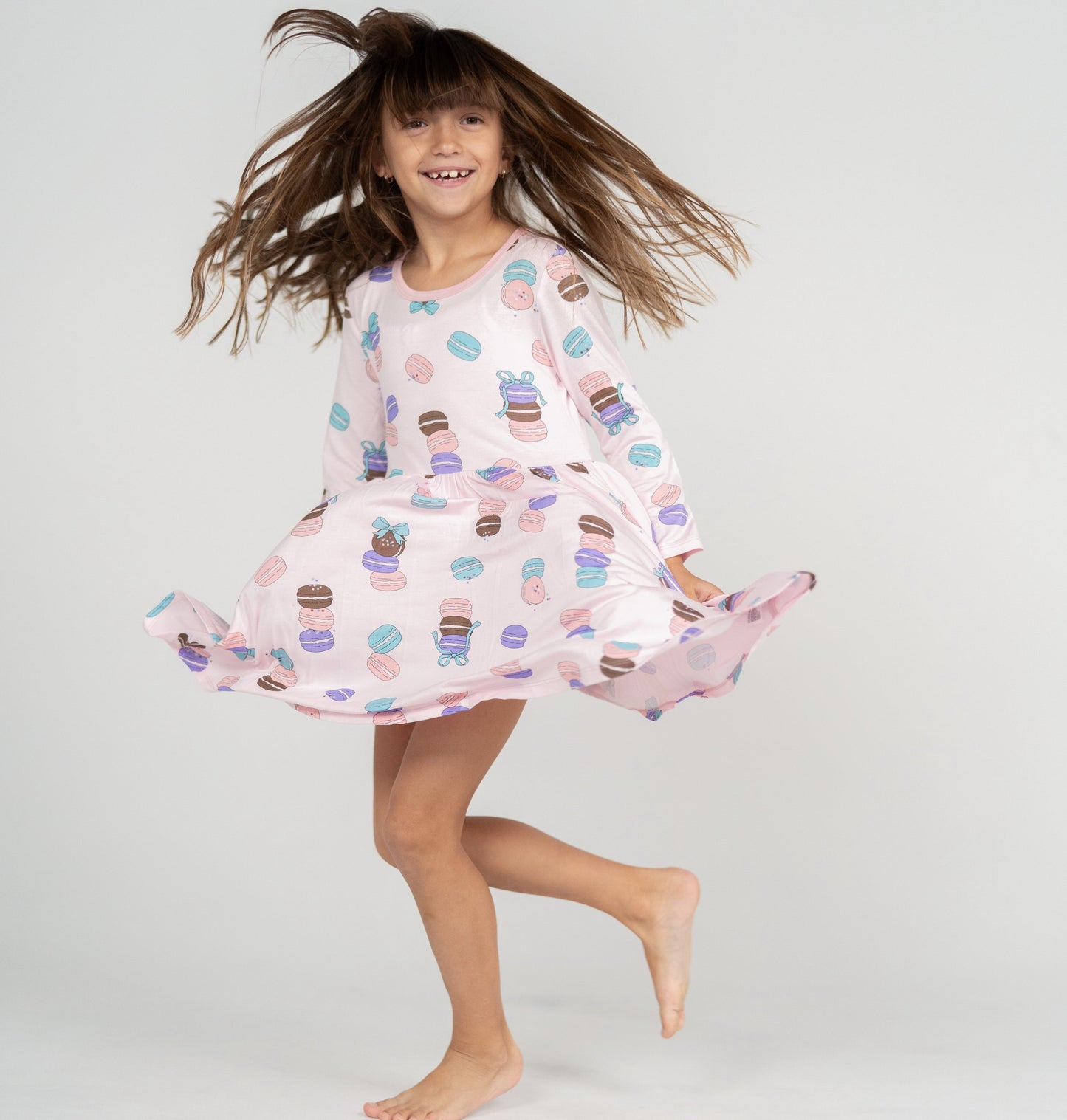 Bamboo Jersey Long Sleeve Twirl Dress w/ Bloomer (Macaron Party Print)