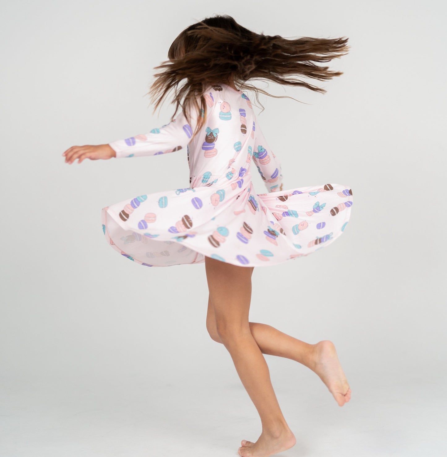 Bamboo Jersey Long Sleeve Twirl Dress w/ Bloomer (Macaron Party Print)