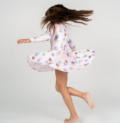 Bamboo Jersey Long Sleeve Twirl Dress with Bloomer (Macaron Party Print)