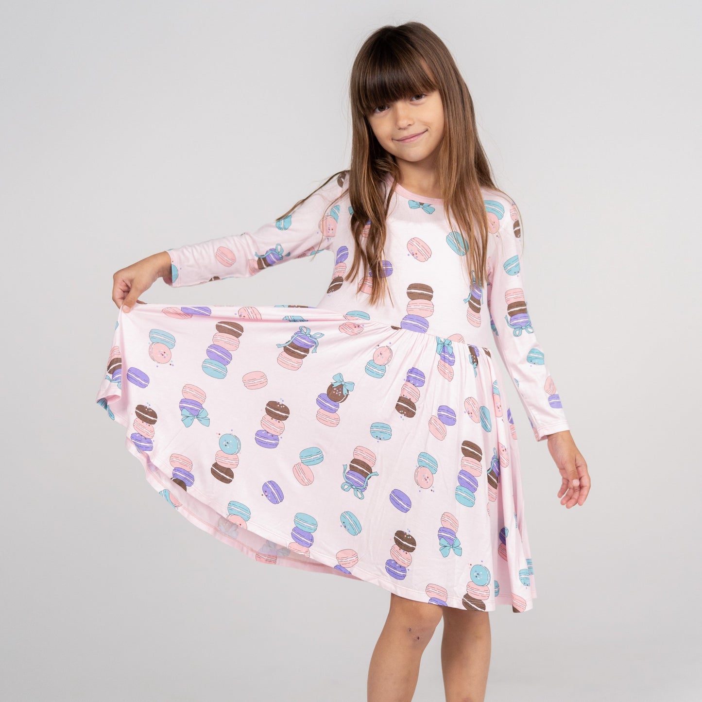 Bamboo Jersey Long Sleeve Twirl Dress w/ Bloomer (Macaron Party Print)