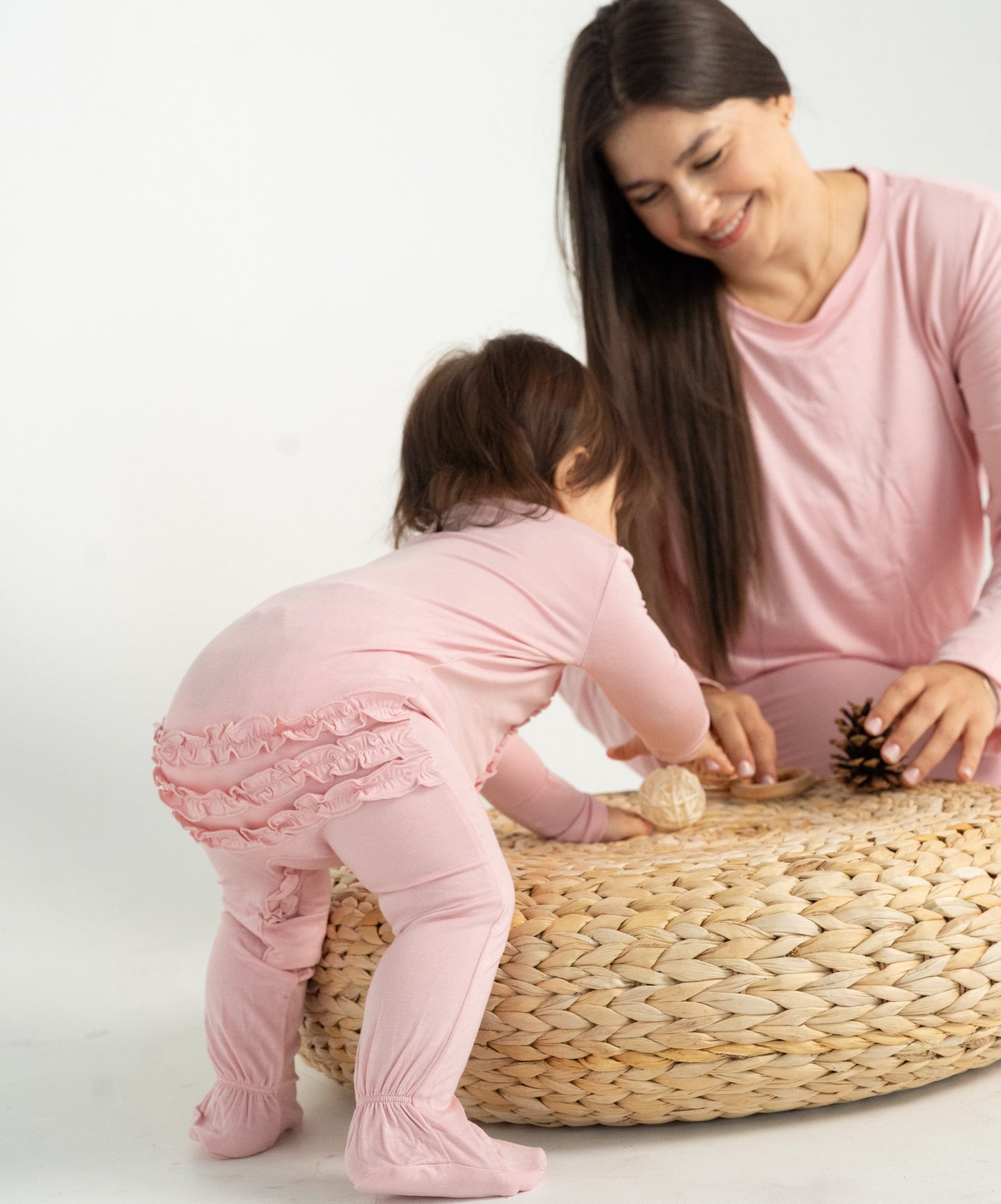 Bamboo Ruffle Footies with Two Way Zipper (Coral Blush)