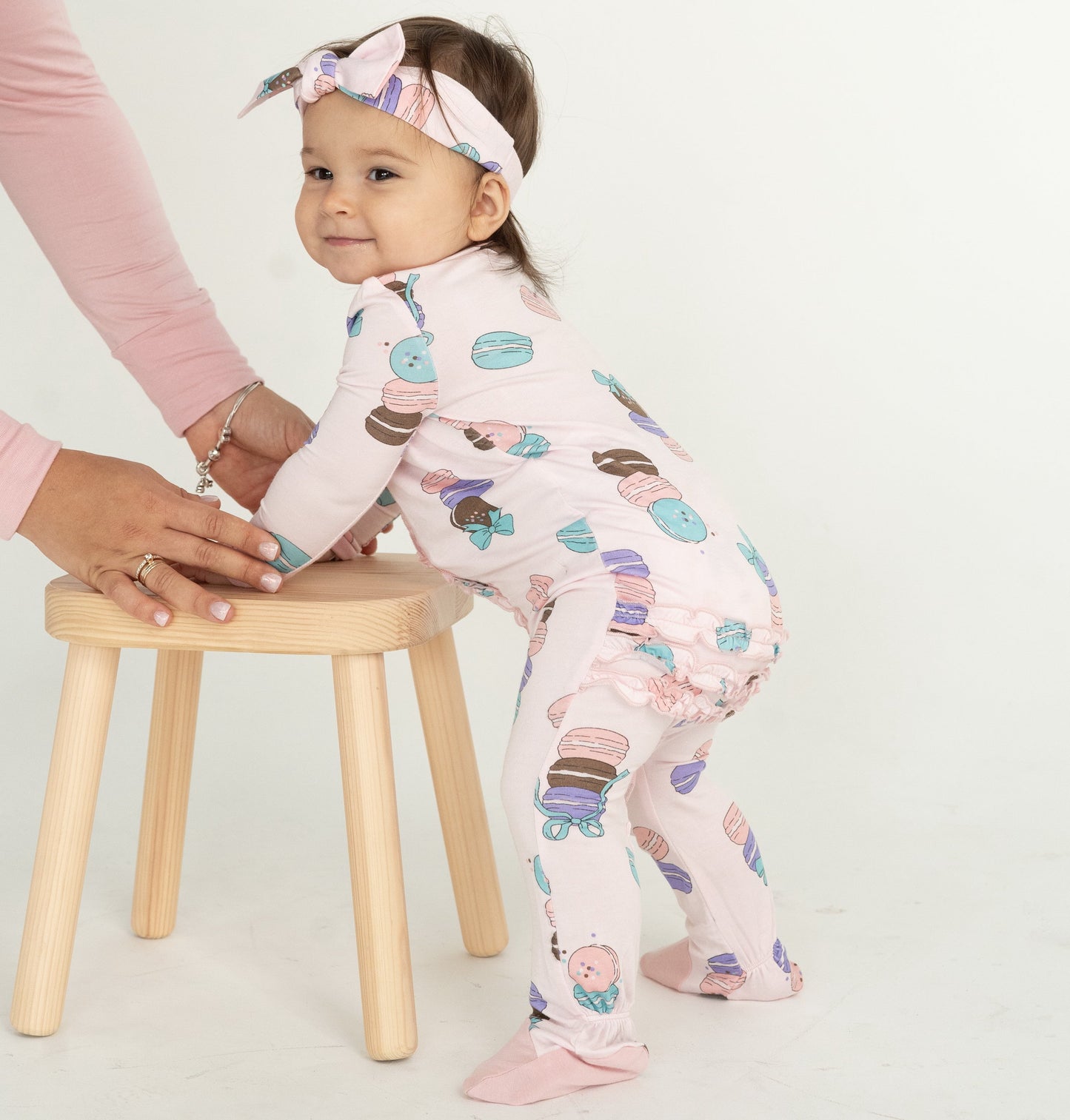 Bamboo Ruffle Footies with Two Way Zipper (Macaron Party Print)