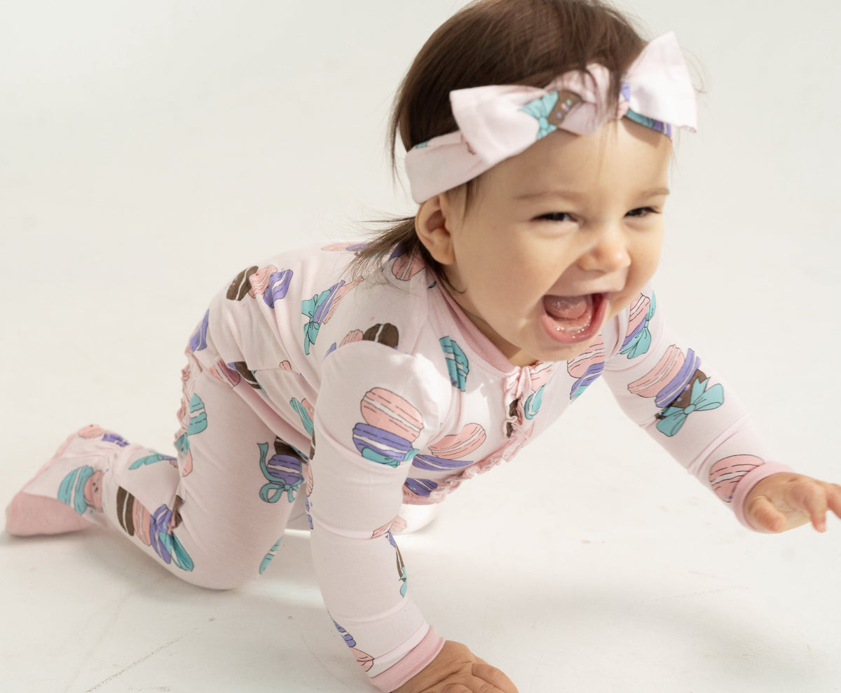 Bamboo Ruffle Footies with Two Way Zipper (Macaron Party Print)