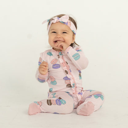Bamboo Ruffle Footies with Two Way Zipper (Macaron Party Print)