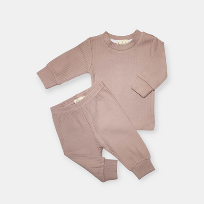 Organic Cotton Two-Piece Baby Outfit, Vintage Mauve | ba.be.O Canada