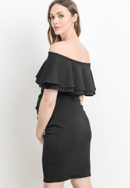 Double-Ruffle Off-Shoulder Maternity Dress