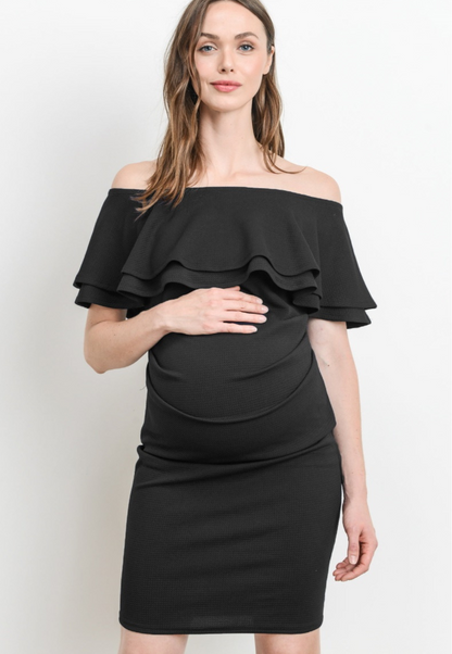 Double-Ruffle Off-Shoulder Maternity Dress