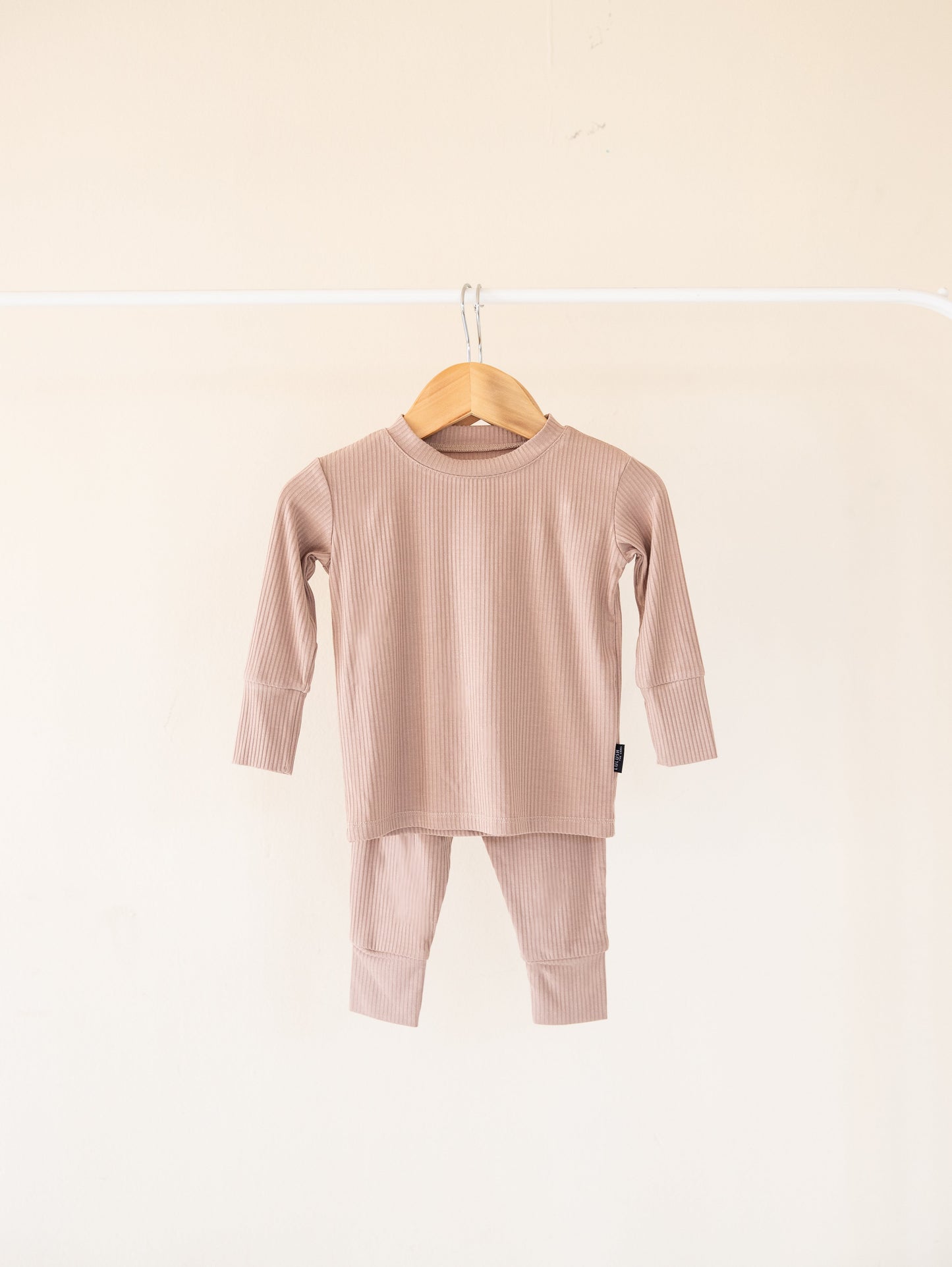 Sandy Taupe Ribbed Bamboo 2-Piece Long Sleeve Jogger Set