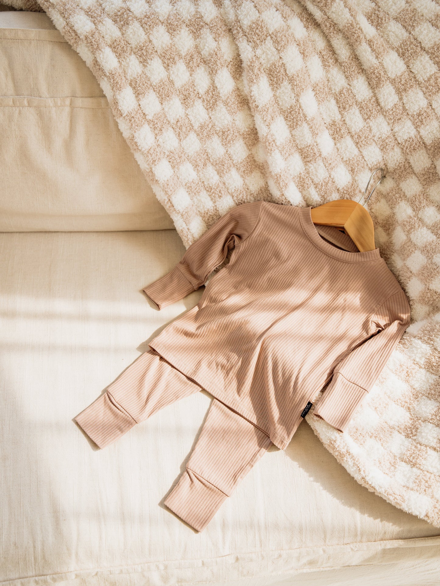 Sandy Taupe Ribbed Bamboo 2-Piece Long Sleeve Jogger Set