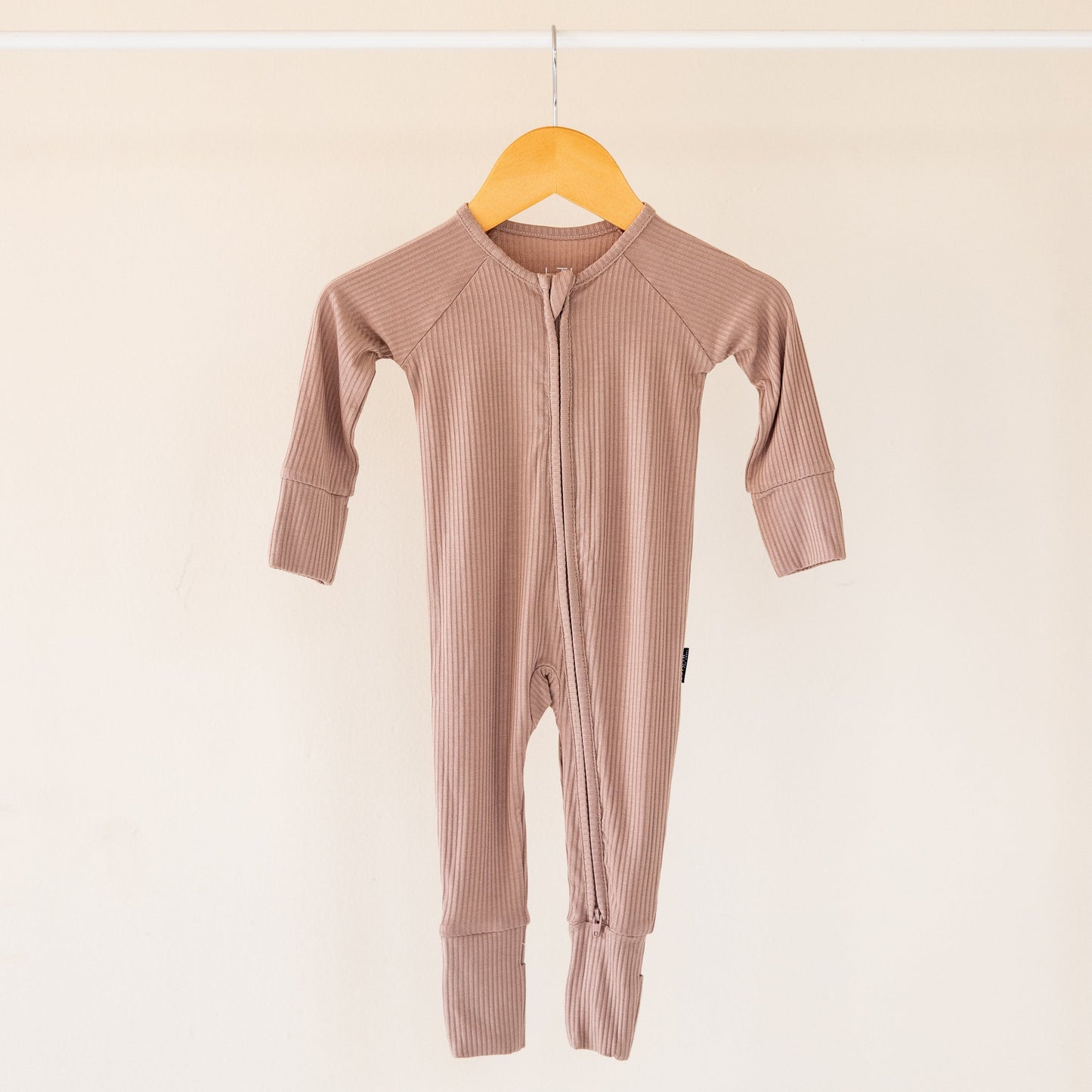 Sandy Taupe Ribbed Bamboo Convertible Zippered Romper