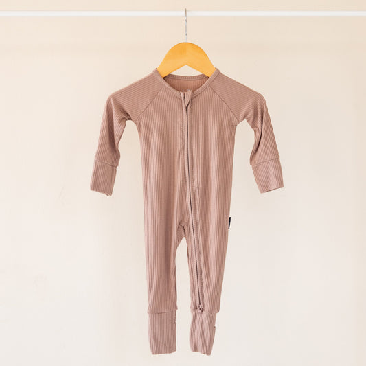 Sandy Taupe Ribbed Bamboo Convertible Zippered Romper