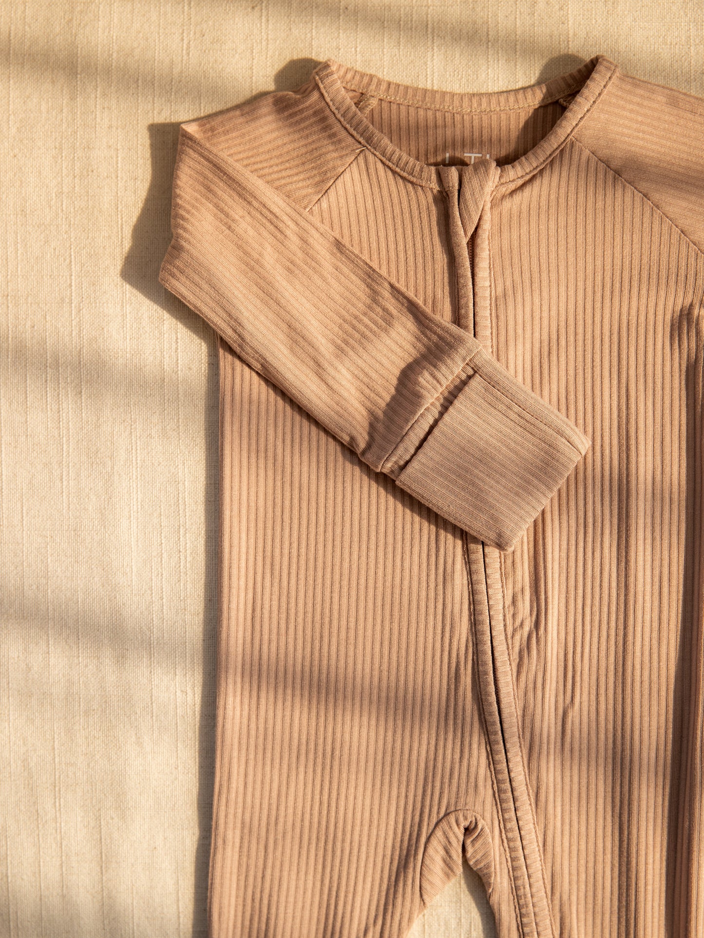 Sandy Taupe Ribbed Bamboo Convertible Zippered Romper