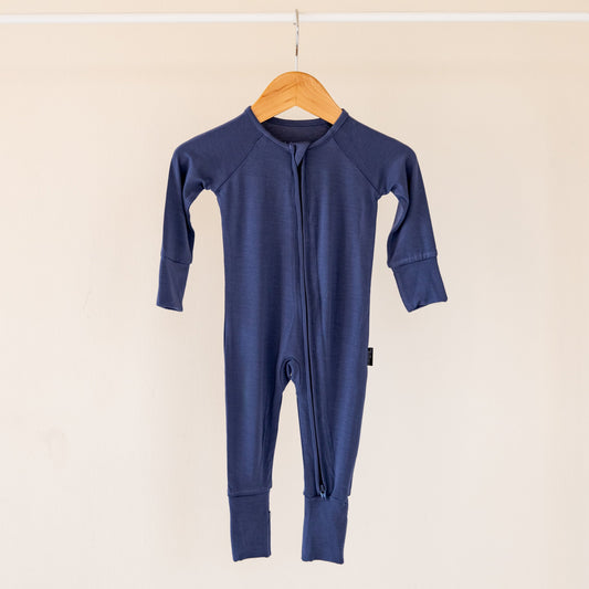 Muted Navy Bamboo Convertible Zippered Romper