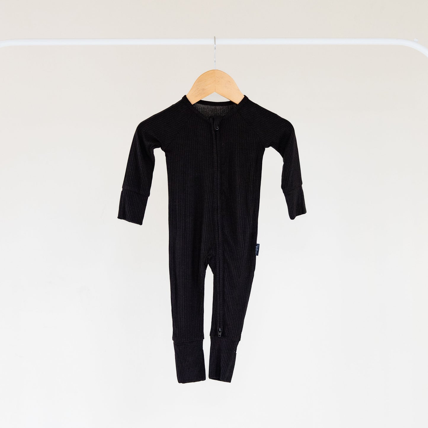 Jet Black Ribbed Bamboo Convertible Zippered Romper
