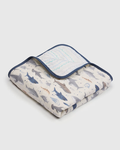 Muslin Quilt - Smiley Sharks