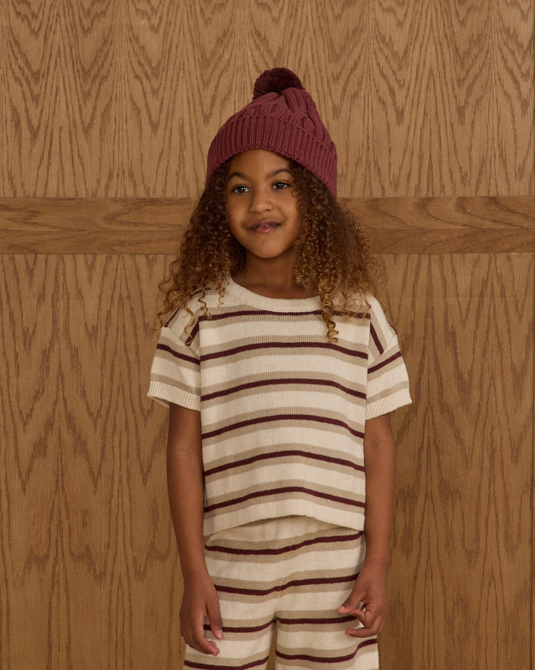 T-shirt court en maille ample || Rayures d'automne