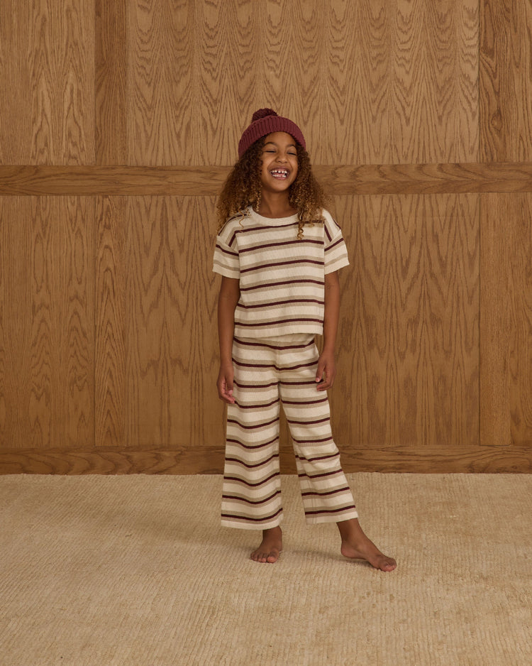 T-shirt court en maille ample || Rayures d'automne