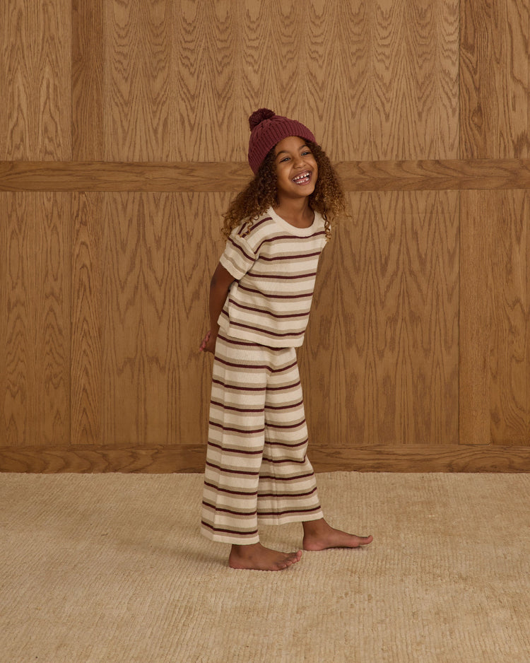 T-shirt court en maille ample || Rayures d'automne