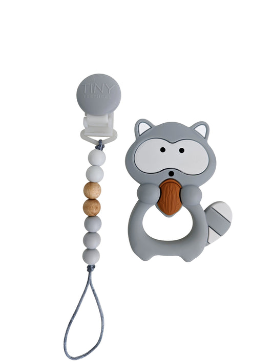 Anneau de dentition raton laveur avec attache – silicone