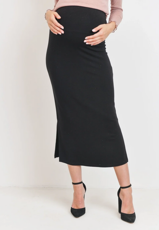 Rayon Modal Side-Slit Maternity Midi Skirt