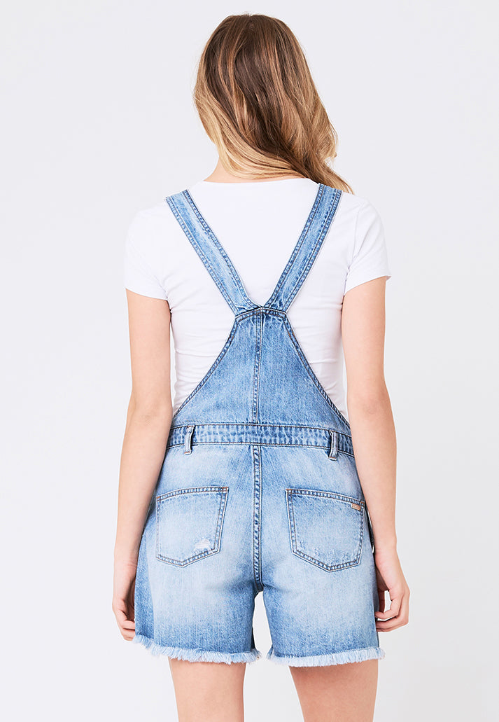 Distressed Denim Maternity Short Overalls